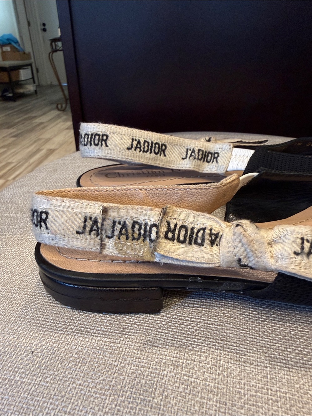 Dior Black Pointed Slingback Flats with White J'Adior Ribbon reposh size 36 - Picture 8 of 16